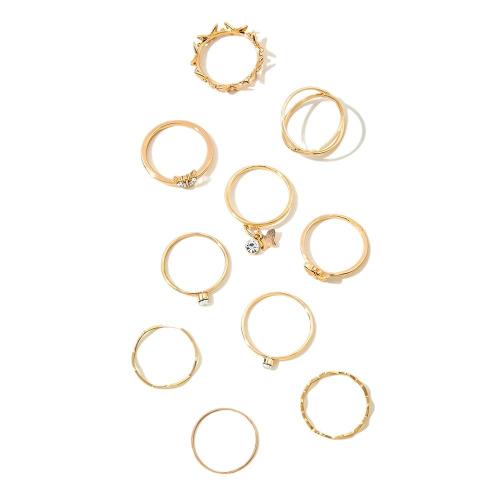Zinc Alloy ring Set, med Jern, guldfarve belagt, 10 stykker & for kvinde & med rhinestone, Solgt af sæt