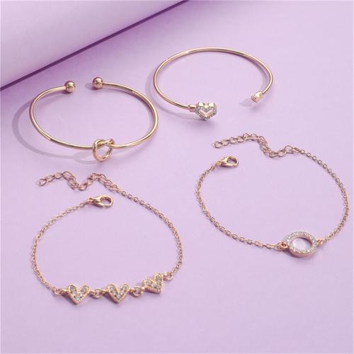 Iron Bracelet Set, gold color plated, 4 pieces & for woman & with rhinestone, Sold By Set