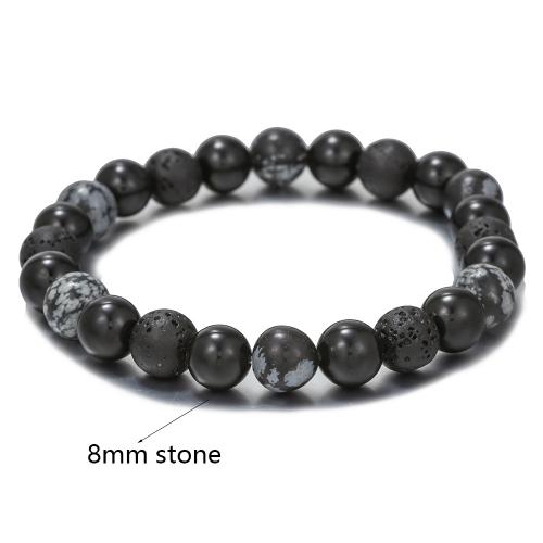 Snowflake Obsidian Bracelet, with Lava, Unisex & different styles for choice, Length:Approx 7.3-7.7 Inch, Sold By PC