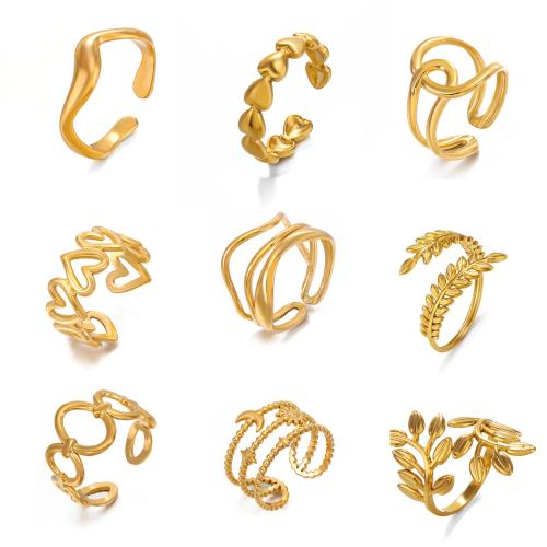 304 Stainless Steel Cuff Finger Ring, gold color plated, different styles for choice & for woman & hollow, Sold By PC