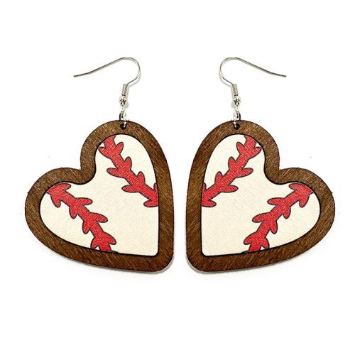 Wood Drop Earring, with Iron, Heart, different styles for choice & for woman, 65mm, Sold By Pair