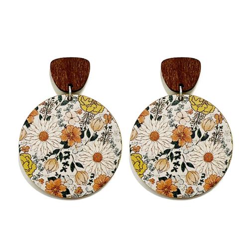 Wood Drop Earring, Flat Round, Bohemian style & different designs for choice & for woman, 55mm, Sold By Pair