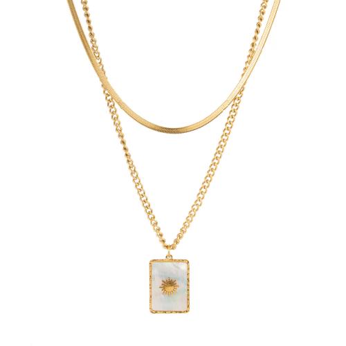 Titanstahl Halskette, mit Weiße Muschel, 18K vergoldet, Doppelschicht & verschiedene Stile für Wahl & für Frau, verkauft von PC