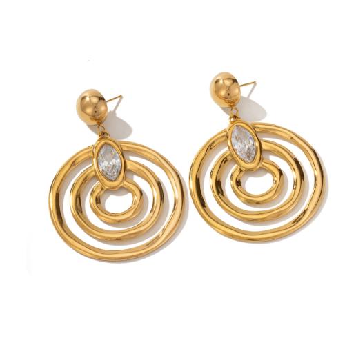 Titanium Steel Drop Earring, Donut, 18K gold plated, micro pave cubic zirconia & for woman & hollow, 43x61mm, Sold By Pair