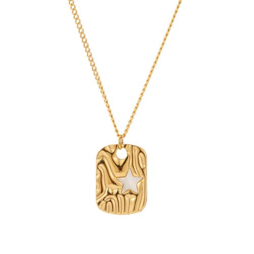 Titanstahl Halskette, mit Weiße Muschel, mit Verlängerungskettchen von 1.96inch, Geometrisches Muster, goldfarben plattiert, Modeschmuck & für Frau, Länge:ca. 17.7 ZollInch, verkauft von PC