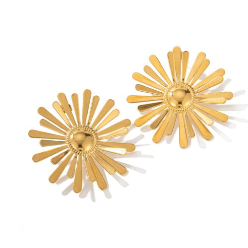 Titanium Steel Stud Earring Daisy gold color plated vintage & for woman Sold By Pair