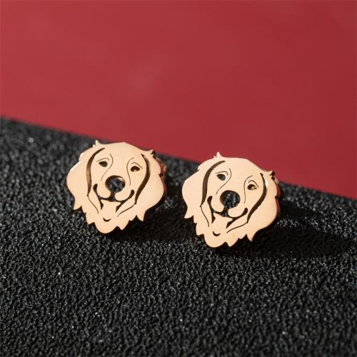 Stainless Steel Stud Earrings, 304 Stainless Steel, Dog, fashion jewelry & for woman, more colors for choice, 13mm, Sold By Pair