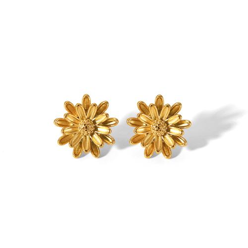Stainless Steel Stud Earrings 304 Stainless Steel Chrysamthemum Vacuum Ion Plating fashion jewelry & for woman golden Sold By Pair