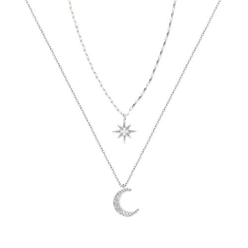 Zinklegierung Schmuck Halskette, Doppelschicht & Modeschmuck & für Frau & mit Strass, Silberfarbe, Länge:ca. 45 cm, verkauft von PC
