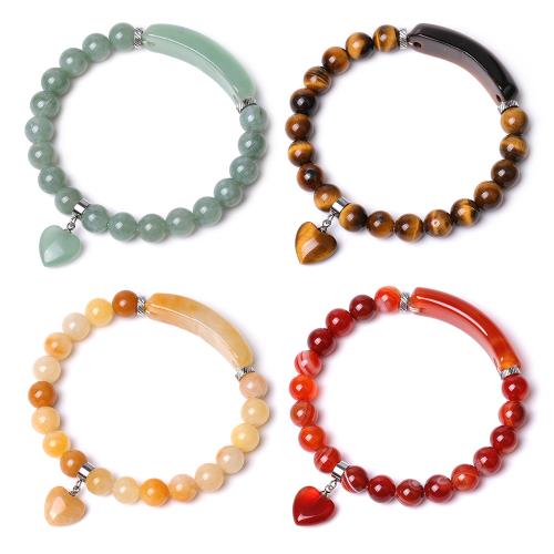 Gemstone Bracelets with 304 Stainless Steel Heart polished fashion jewelry & Unisex 12mm Length Approx 18.5-19 cm Sold By PC