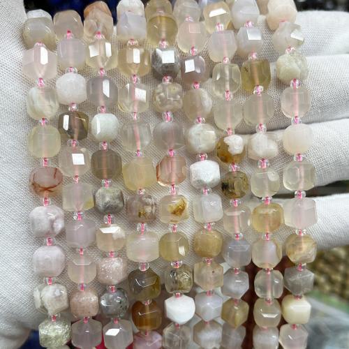 Agate perle, Bijeli keramički cvijetni agat, Trg, modni nakit & možete DIY & različite veličine za izbor & faceted, miješana boja, Prodano Per Približno 38 cm Strand
