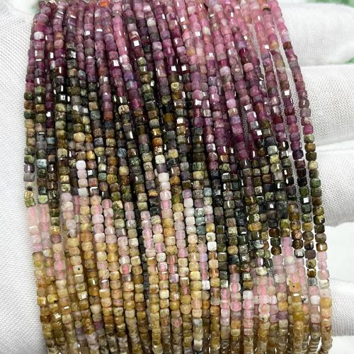 Gemstone Jewelry Beads, Tourmaline, Square, fashion jewelry & DIY & faceted, mixed colors, 2.50mm, Sold Per Approx 38 cm Strand