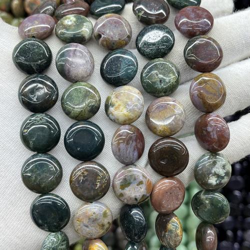 Natürliche Indian Achat Perlen, Indischer Achat, flache Runde, Modeschmuck & DIY, gemischte Farben, 15mm, verkauft per ca. 38 cm Strang