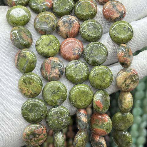 Unakit Perlen, Unakite, flache Runde, Modeschmuck & DIY, gemischte Farben, 15mm, verkauft per ca. 38 cm Strang