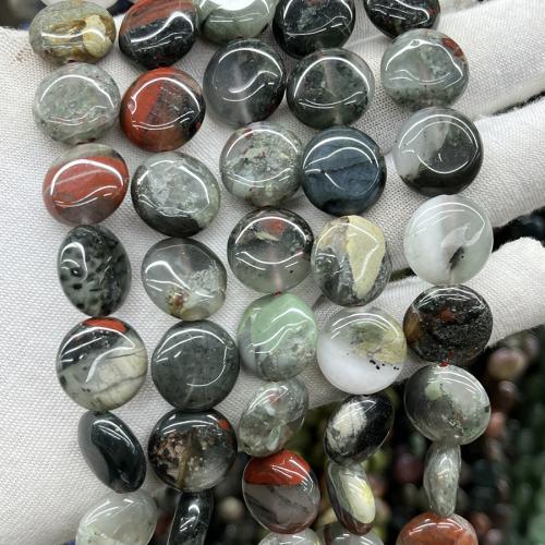 Edelstein Schmuckperlen, Afrikanischer Blutstein, flache Runde, Modeschmuck & DIY, gemischte Farben, 15mm, verkauft per ca. 38 cm Strang