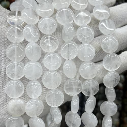 Natural Clear Quartz Beads, Flat Round, fashion jewelry & DIY, clear, 15mm, Sold Per Approx 38 cm Strand