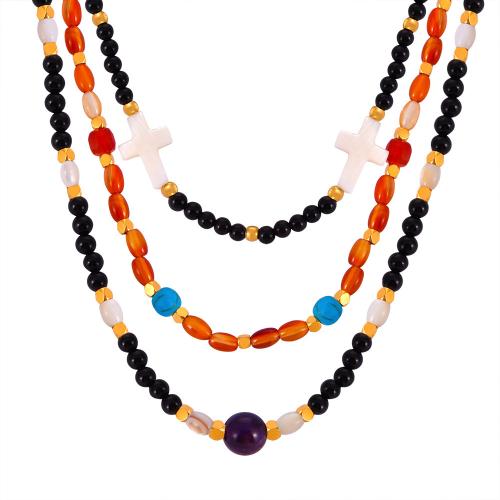 Gemstone smycken halsband, Natursten, med Titan Stål, mode smycken & för kvinna, fler färger för val, Längd Ca 40 cm, Säljs av PC