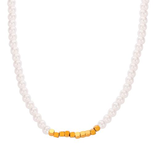Colar de conchas do Mar do Sul, Shell Pearl, with Partículas de aço, with 6cm extender chain, joias de moda & para mulher, comprimento Aprox 42 cm, vendido por PC