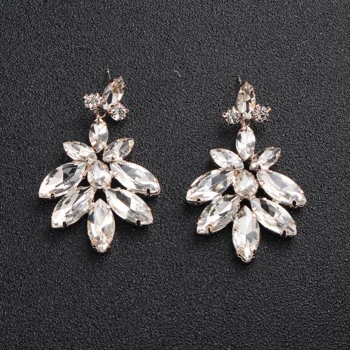 Tibetan Style Drop Earrings, fashion jewelry & for woman & with rhinestone, more colors for choice, 55x30mm, Sold By Pair