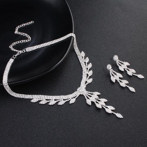 Jewelry Sets, earring & necklace, Tibetan Style, 2 pieces & for woman & with rhinestone, silver color, earring 60mm, Length:Approx 40 cm, Sold By Set