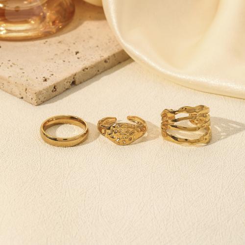 Stainless Steel Finger Ring 304 Stainless Steel three pieces & fashion jewelry & for woman golden Sold By Set