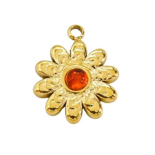 Stainless Steel Flower Pendant, 304 Stainless Steel, with Natural Stone, Vacuum Ion Plating, DIY & different materials for choice, more colors for choice, 12x14mm, Sold By PC