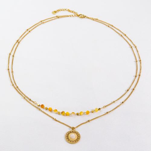 Stainless Steel Jewelry Necklace 304 Stainless Steel with Gemstone with 5cm extender chain Vacuum Ion Plating Double Layer & fashion jewelry & for woman golden Length Approx 40 cm Approx 43 cm Sold By PC