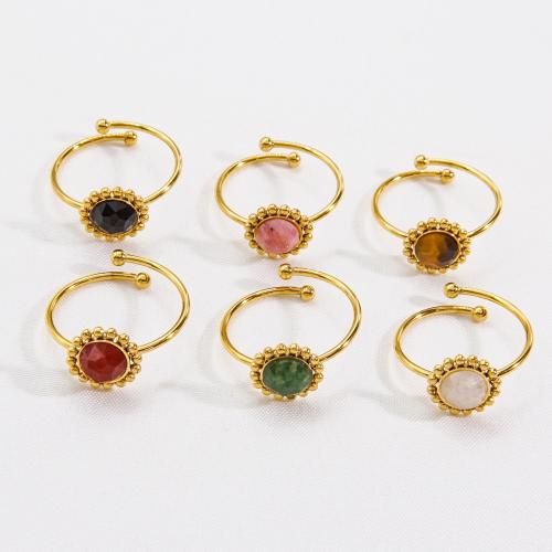 Stainless Steel Finger Ring, 304 Stainless Steel, with Natural Stone, Flower, Vacuum Ion Plating, Adjustable & fashion jewelry & different materials for choice & for woman, more colors for choice, Sold By PC