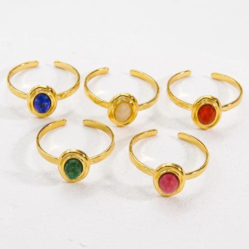 Stainless Steel Finger Ring, 304 Stainless Steel, with Natural Stone, Vacuum Ion Plating, Adjustable & fashion jewelry & different materials for choice & for woman, more colors for choice, Sold By PC