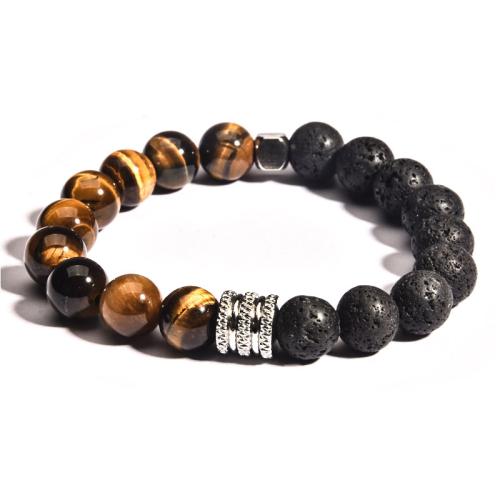 Bracelets de pierres précieuses, pierre gemme, avec Acier inoxydable 304, bijoux de mode & pour homme, plus de couleurs à choisir, beads:10mm, Longueur:Environ 19-19.5 cm, Vendu par PC