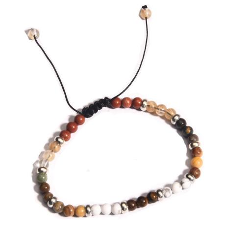 Bracelets de pierres précieuses, pierre gemme, avec Acier inoxydable 304, fait à la main, bijoux de mode & réglable & pour homme, couleurs mélangées, beads:4mm, Longueur Environ 19-30 cm, Vendu par PC