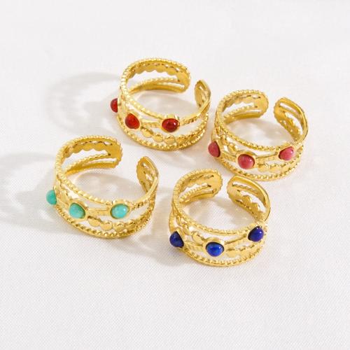 Stainless Steel Finger Ring, 304 Stainless Steel, with Natural Stone, Vacuum Ion Plating, Adjustable & fashion jewelry & different materials for choice & for woman, more colors for choice, Ring inner diameter:17-20mm, Sold By PC