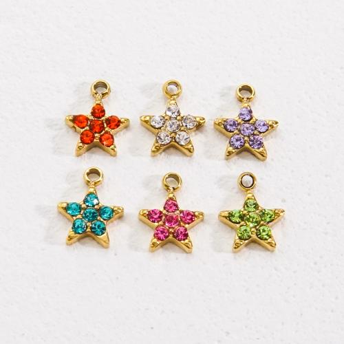 Stainless Steel Pendants, 304 Stainless Steel, Star, Vacuum Ion Plating, DIY & micro pave cubic zirconia, more colors for choice, 6x8mm, Sold By PC