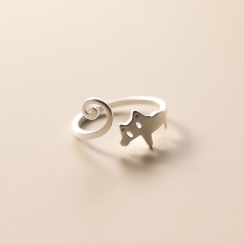 Zinc Alloy Finger Ring Cat silver color plated Adjustable & for woman nickel lead & cadmium free inner ~20mm Sold By PC