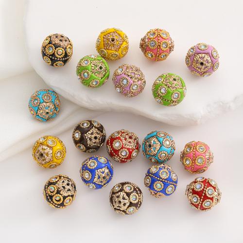 Rhinestone Tibetan Style Beads, gold color plated, DIY & enamel & with rhinestone, more colors for choice, nickel, lead & cadmium free, 18mm, 50PCs/Bag, Sold By Bag