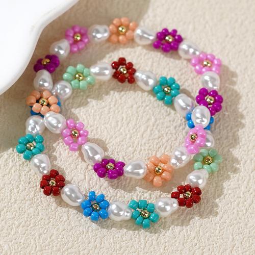 Plastic Pearl Bracelet, with Seedbead, Flower, for woman, more colors for choice, nickel, lead & cadmium free, Sold By PC