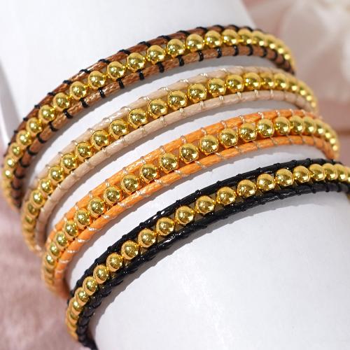 Zinc Alloy Bracelet with Wax Cord Round gold color plated Adjustable & for woman nickel lead & cadmium free Sold By PC