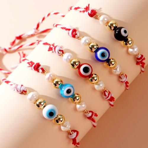 Evil Eye Jewelry Bracelet, Resin, with Wax Cord & Plastic Pearl, Adjustable & evil eye pattern & for woman, more colors for choice, Sold By PC