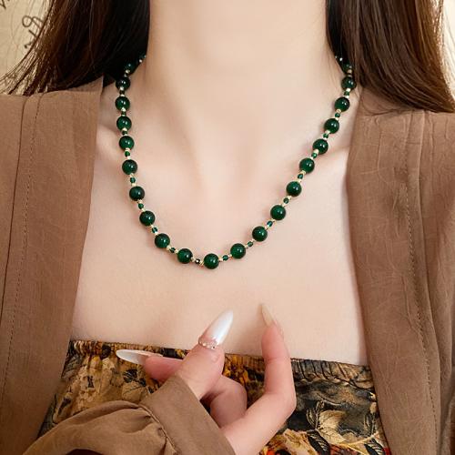 Lampwork Halskette, Blume, Modeschmuck, grün, Länge:44.5 cm, verkauft von PC