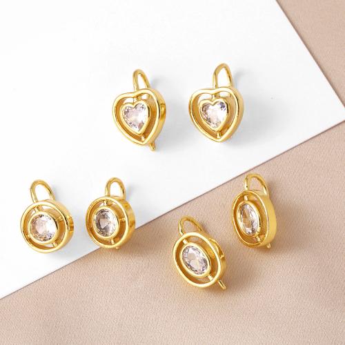 Cubic Zirconia Micro Pave Brass Earring plated fashion jewelry & micro pave cubic zirconia golden nickel lead & cadmium free Sold By Pair