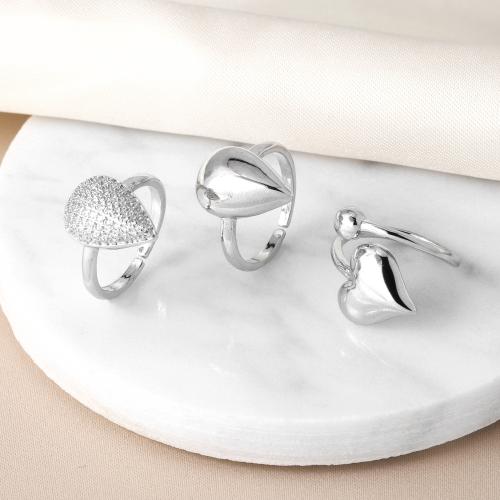 Ring Finger mosiądz, Serce, Powlekane, biżuteria moda & różne wzory do wyboru, srebro, bez zawartości niklu, ołowiu i kadmu, Ring inner diameter:17mm, sprzedane przez PC