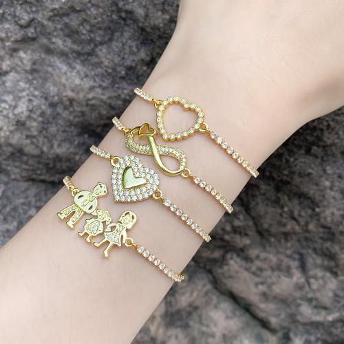 Cubic Zirconia Micro Pave Brass Bracelet plated fashion jewelry & micro pave cubic zirconia golden nickel lead & cadmium free Length 23 cm Sold By PC