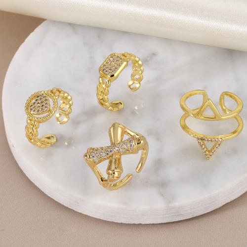 Cubic Zirconia Micro Pave Brass Ring Bowknot plated fashion jewelry & micro pave cubic zirconia golden nickel lead & cadmium free Sold By PC