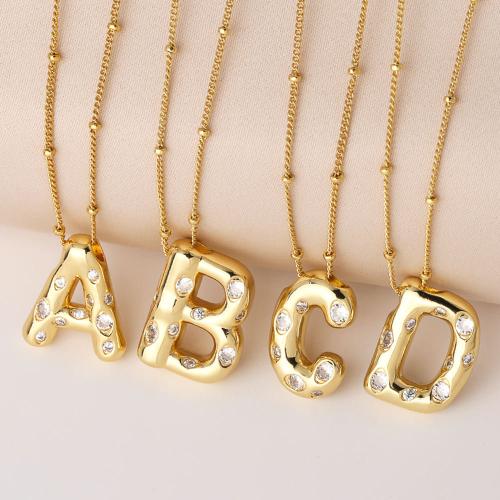 Cubic Zircon Micro Pave Brass Necklace with 5cm extender chain Alphabet Letter plated fashion jewelry & micro pave cubic zirconia golden nickel lead & cadmium free Length 45 cm Sold By PC