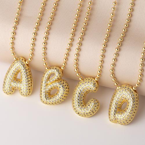 Cubic Zircon Micro Pave Brass Necklace, with 5cm extender chain, Alphabet Letter, plated, fashion jewelry & different designs for choice & micro pave cubic zirconia, golden, nickel, lead & cadmium free, Length:45 cm, Sold By PC