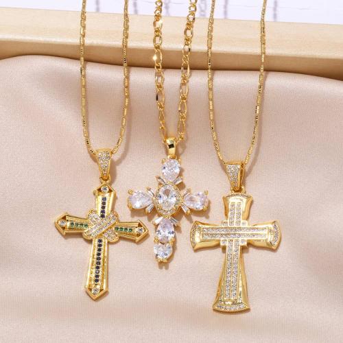 Cubic Zircon Micro Pave Brass Necklace, Cross, plated, fashion jewelry & different designs for choice & micro pave cubic zirconia, golden, nickel, lead & cadmium free, Sold By PC