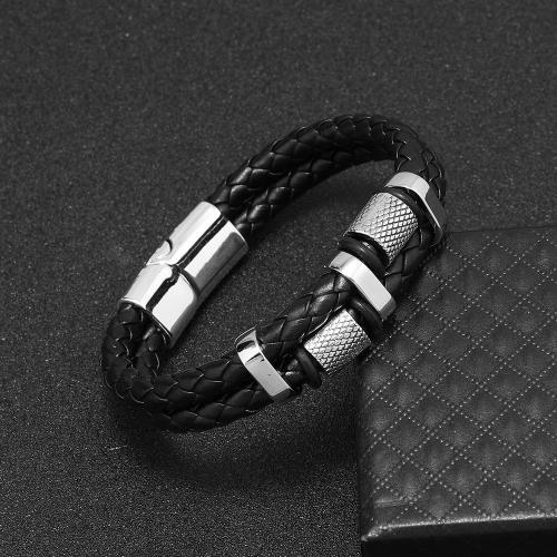 PU Leather Cord Bracelets, Tibetan Style, with PU Leather, handmade, Double Layer & different length for choice & for man, more colors for choice, Sold By PC
