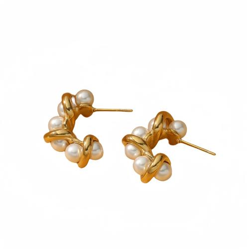 Edelstahl Ohrringe, 304 Edelstahl, mit Kunststoff Perlen, plattiert, für Frau, keine, verkauft von Paar