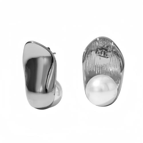 Stainless Steel Stud Earrings, 304 Stainless Steel, with Plastic Pearl, plated, for woman, more colors for choice, Sold By Pair