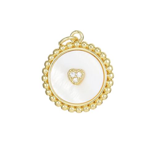 Cubic Zirconia Micro Pave Brass Pendant, with White Shell, plated, DIY & different styles for choice & micro pave cubic zirconia, golden, Sold By PC